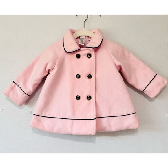 Little Me Coat  Pink With Navy Trim  Sz 12m   EUC - Picture 1 of 5
